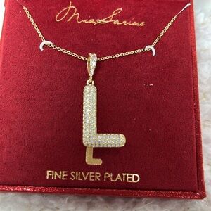 Mia Sarina Fine Silver Plated Necklace initial letter L pendant necklace